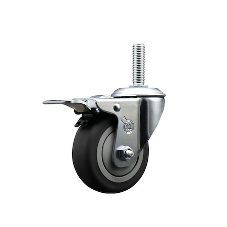 Service Caster 4 Inch Thermoplastic Rubber Wheel Swivel 34 Inch Threaded Stem Caster Total Lock Brake SCC SCC-TSTTL20S414-TPRB-34212